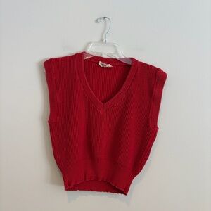 Vintage Landmark Rich Red Ribbed Knit Sweater Vest Cropped Preppy S/M